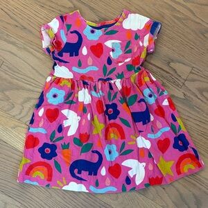 EUC Mini Boden short sleeve dinosaur floral pink short sleeve dress, size 4-5